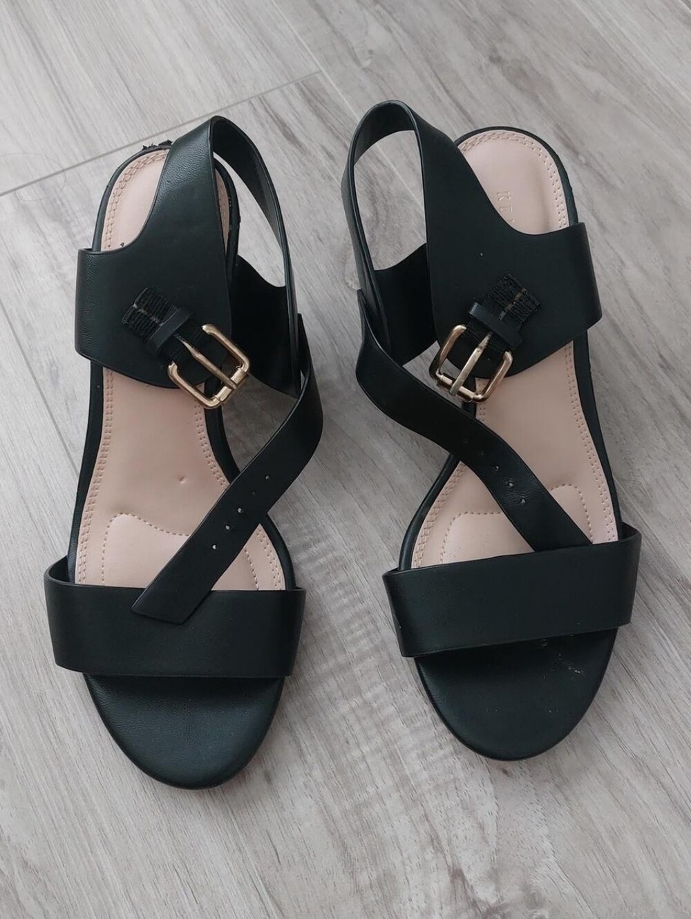 Black Women’s Strappy Sandals with Gold Buckle
